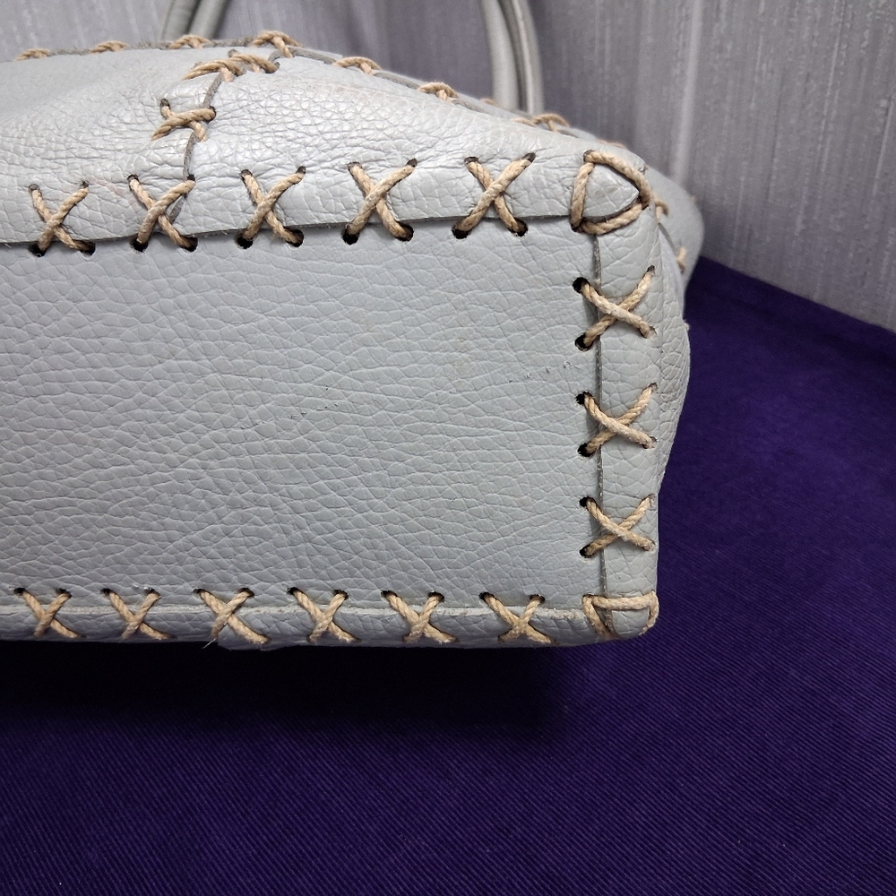 Berge Italian Leather Bag Tote Shouler Powder Blue - Picture 9 of 17
